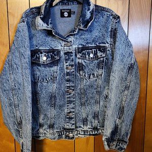 BooHoo Blue Women's Acid Washed Jean Jacket size 12 Button Up Retro Fashion B4